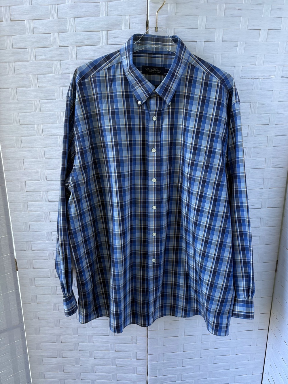 Brooks Brothers XXL Cotton No‎ Iron Blue Plaid Long Sleeve Button Down Shirt